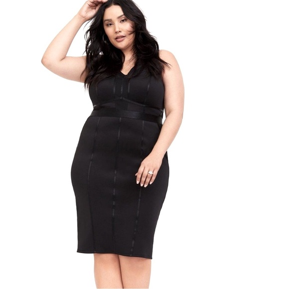 Torrid Mini Scuba Bodycon Cocktail Dress Black Corset Sheath V-Neck Size 1X - Picture 3 of 13